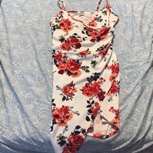 Plus Floral Print Ruched Asymmetrical Dress